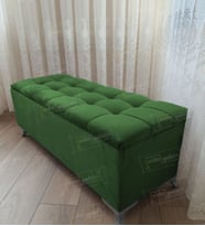 Çizgi Kapitoneli Sandıklı Puf Bench 120 cm Gümüş Ayak (Yeşil)