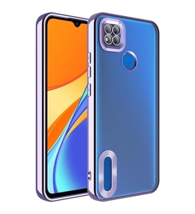 Xiaomi Redmi 9C Kılıf Kamera Korumalı Logo Gösteren Şeffaf Kapak (Lila)