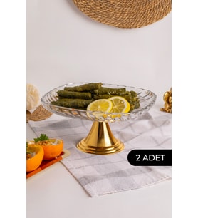 2'li Gold Ayaklı Kare Cam Tabak, Sarma Dolma, Salata, Meyve ve Pasta Standı (Altın)