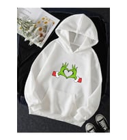 Grinch Happy New Year Kalp Kapşonlu Sweatshirt (Beyaz)