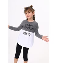 Toontoy Kız Çocuk Paris London Baskılı T-Shirt (Antrasit Melanj)