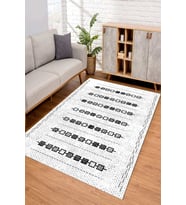 Dijital Kaymaz Taban Yıkanabilir Renkli Salon Halısı Mutfak Halısı Yolluk ND-SD-1011 (Beyaz)