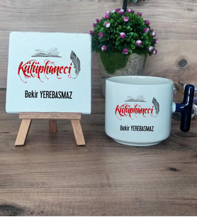 Kütüphaneci Hediye Seti Kupa Bardak T Kulplu ve Dekoratif Taş Kütüphaneciye Hediye (Model 2)