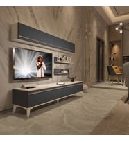 Decoraktiv Eko 5 Mdf Std Silver Tv Ünitesi Tv Sehpası - Parlak Beyaz (Beyaz - Antrasit)