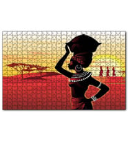 Cakapuzzle Su Taşıyan Afrikalı Kadın Günbatımı Görsel Puzzle Yapboz MDF (Ahşap) (1000 Parça)