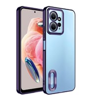 Xiaomi Redmi Note 12 4G Kılıf Logo Yeri Açık Kamera Lens Korumalı Renkli Kenarlı Şeffaf Silikon (Mor)