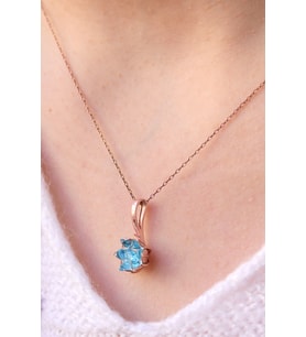Lotus Çiçeği 14K Rose Altın Kaplama Kadın Kolye (8 RENK) (Mavi)