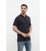 Erkek Polo Yaka Marin Desenli %100 Pamuk Tişört (Lacivert)