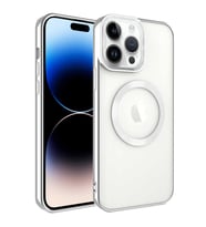 Apple iPhone 14 Pro Max Kılıf Magsafe Köşeleri Renkli Lüx Şeffaf Kamera Korumalı Silikon Kapak (Gümüş)
