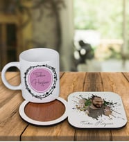 Kişiye Özel Tasarım Kupa Bardak Ve Fotoğraflı Ahşap Bardak Altlığı 99159 (Turkuaz)