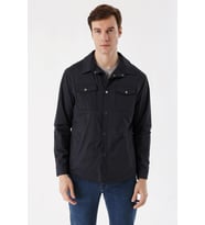 Slim Fit Çıt Çıt Kapamalı Yan Ve Üstten Kapak Cepli Astarlı İnce Baharlık Mont (Lacivert)