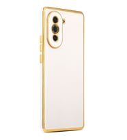 Huawei Nova 10 Kılıf Kenarları Gold Kamera Korumalı Renkli Pastel Silikon Siyah BARK (Beyaz)