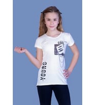 Toontoy Kız Çocuk T-Shirt Göğsü Lazer Kesim (Ekru)