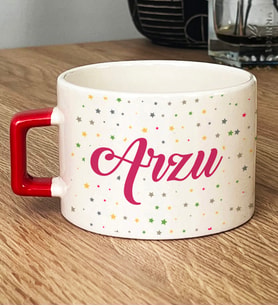 Kişiye Özel İsim Baskılı Hediye Lüks Fincan Doğum Günü Hediyesi (Kırmızı)