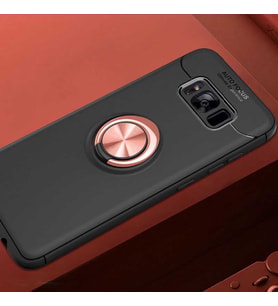 Samsung Galaxy S8 Plus Kılıf Yüzüklü Magnetli Ravel Case (Siyah-Rose Gold)