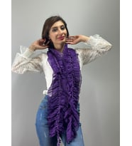 FIRFIRLI LASTİKLİ PONPONLU KADIN FULAR GİYİM AKSESUARI 160X18 CM (Mor)