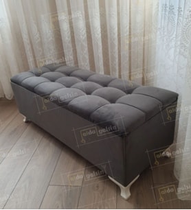 Lüks Çizgi Kapitoneli Sandıklı Puf Bench 110 cm (Antrasit)