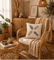 Naturel&Sütlü-Biyeli,Yaprak Baskılı Dekoratif Kırlent Kılıfı 40x40 cm