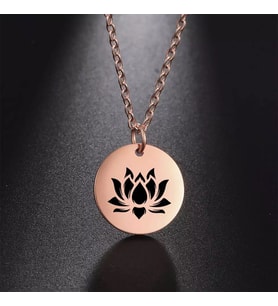 Kişiye Özel 925 Ayar Gümüş Lotus Disk Kolye (Rose)