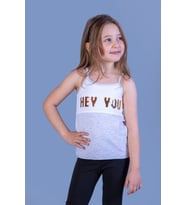 Toontoy Kız Çocuk Çevirmeli Pullu  Hey You Baskılı Atlet ( Gri-Melanj)