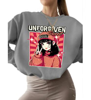 Sweatshirt Bej erkek bisiklet yaka kadın kalın Sweatshirt unisex Anime grafik Baskılı 3 iplik (Gri)