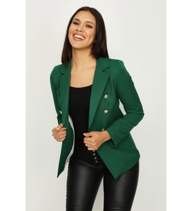 Kadın Gold Düğme Kapamalı Astarlı Blazer Ceket (Haki)