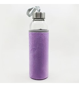 Kişiye Özel İsimli Peluş Kılıflı Cam Matara 500 ml (Lila)