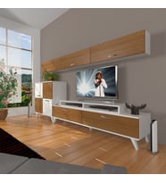 Decoraktiv Ekoflex 8 Slm Retro Tv Ünitesi Tv Sehpası (Beyaz - Ceviz)