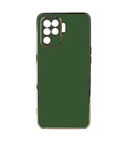 Oppo Reno 5 Lite Kılıf Kenarları Gold Kamera Korumalı Renkli Pastel Silikon Açık Yeşil BARK (Koyu Yeşil)