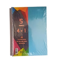 4+1 Ayraçlı Defter 5 Konulu 125 Yaprak 1 Adet 4 Kareli 1 Çizgili Spralli Plastik Kapak Seperatörlü (Mavi)