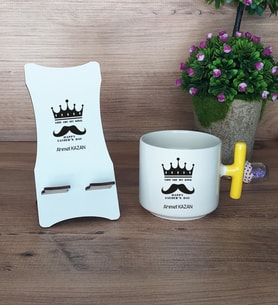 You Are My King Hediye Sepeti Kupa Bardak T Kulplu ve Ahşap Telefon Standı Babaya Doğum Günü Babalar Günü Hediyesi (Model 5)