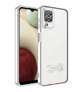 Galaxy A12 Kılıf Kamera Korumalı Logo Gösteren Zore Omega Kılıf (Gümüş)
