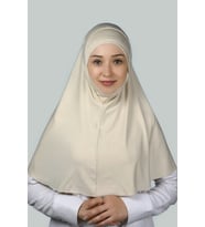 Hazır Türban Peçeli Pratik Eşarp Tesettür Nikaplı Hijab - Namaz Örtüsü Sufle (XL) (Krem)