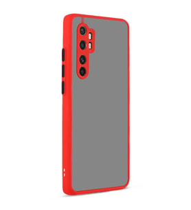 Xiaomi Mi Note 10 Lite Kılıf Hux Düğme ve Kapak Zıt Renk Kılıf (Kırmızı)