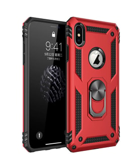 Microsonic Apple iPhone X Kılıf Military Ring Holder (Kırmızı)