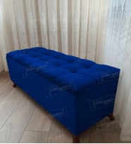 Çizgi Kapitoneli Sandıklı Puf 100 cm Ceviz Ayak (Lacivert)