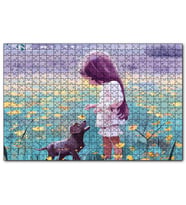 Cakapuzzle Küçük Kız Sarı Çiçekler ve Yavru Köpek  Puzzle Yapboz MDF (Ahşap) (255 Parça)