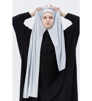 Hazır Pratik Geçmeli Lüks Organik Çizgili Kaşkorse Şal Çapraz Hizalı (Mavi)