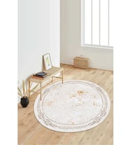 Dijital Baskılı Kaymaz Taban Yıkanabilir Yuvarlak Salon Halısı Koridor Halısı Paspas NDY-SD-310 (Krem)