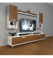 Decoraktiv Ekoflex 5da Mdf Krom Ayaklı Tv Ünitesi Tv Sehpası (Beyaz - Ceviz)