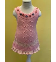 EL ÖRGÜSÜ 2/3 YAŞ KIZ ÇOCUK TRİKO ÖRME ELBİSE BEBEK ELBİSE ÇİÇEKLİ ELBİSE (Açık Gri - Açık Somon Pembe)