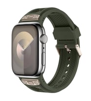Watch 44mm KRD-117 Hava Alabilen Delikli Metal Süslemeli Desenli Silikon Kordon (Yeşil)