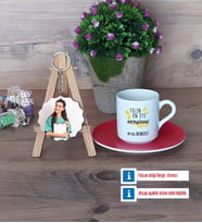 En İyi Hemşire Türk Kahvesi Fincanı Ahşap Altlıklı ve Fotoğraflı Ahşap Anahtarlık Hediye (Model 3)