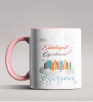 Kişiye Özel Edebiyat Öğretmeni Tasarımlı Siyah Renk Kupa 2 (Pembe)