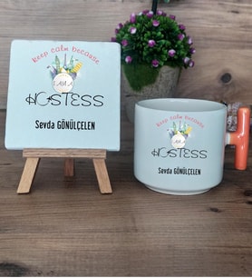 Hostes Hediye Seti Kupa Bardak T Kulplu ve Dekoratif Taş Hostese Hediye (Model 7)