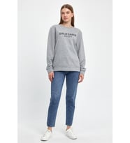 Kadın Bisiklet Yaka Rahat Kalıp 3 iplik Kalın Californıa Baskılı  Sweatshirt SPR24SWK32 ( Gri-Melanj)