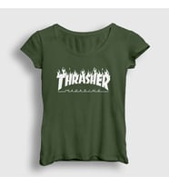 Presmono Kadın Sarı Logo V6 Thrasher T-Shirt 279650tt (Haki)