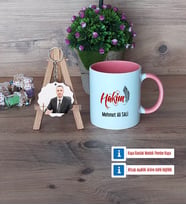 Hakim Kupa Bardak Beyaz ve Fotoğraflı Ahşap Anahtarlık Hediye (Model 6)