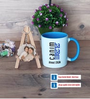 Babaya Hediye Kupa Bardak Beyaz ve Fotoğraflı Ahşap Anahtarlık Hediye (Model 4)