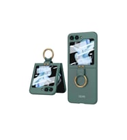 Galaxy Z Flip 5 Kılıf Kıpta Yüzüklü Flip Sert Kılıf (Koyu Yeşil)